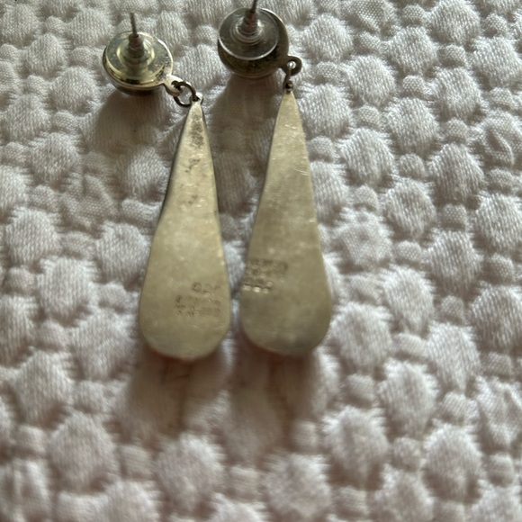 Moon and Star Sterling Silver Drop Earrings with a blue inlay. - Picture 3 of 3